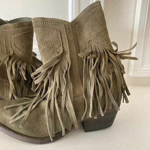 NWOT Free People Lawless Fringe Moss Suede Western Boots - Picture 3 of 8
